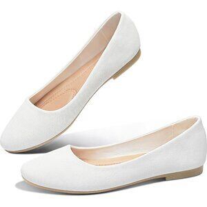 Obtaom Women White Textile Rounded Toe Slip on Comfortable Ballet Flats Shoes